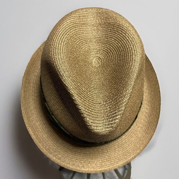 Dobbs Straw Fedora 7 1/8 Wide Green Hat Band Trilby Summer 60s Gentlemen Panama - Picture 6 of 12